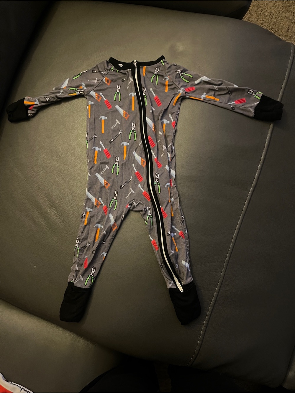 Gray Tool-Print One-Piece Bamboo Pajamas